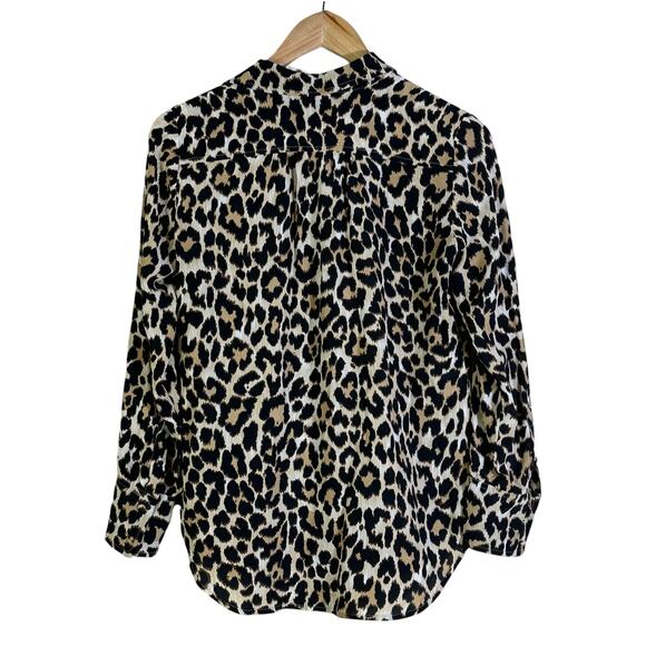 J. Crew Button Down Top Womens 00 Brown Leopard Print 100% Silk Mob Wife Core - Picture 5 of 9